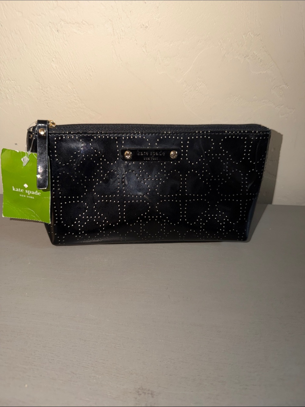 kate spade Black Patent Studded Cosmetic Pouch